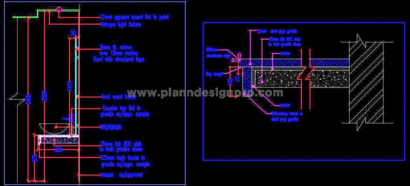 Wash Basin Stone Counter Detail CAD- Installation DWG